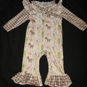 Pink Farm Animal Baby Romper